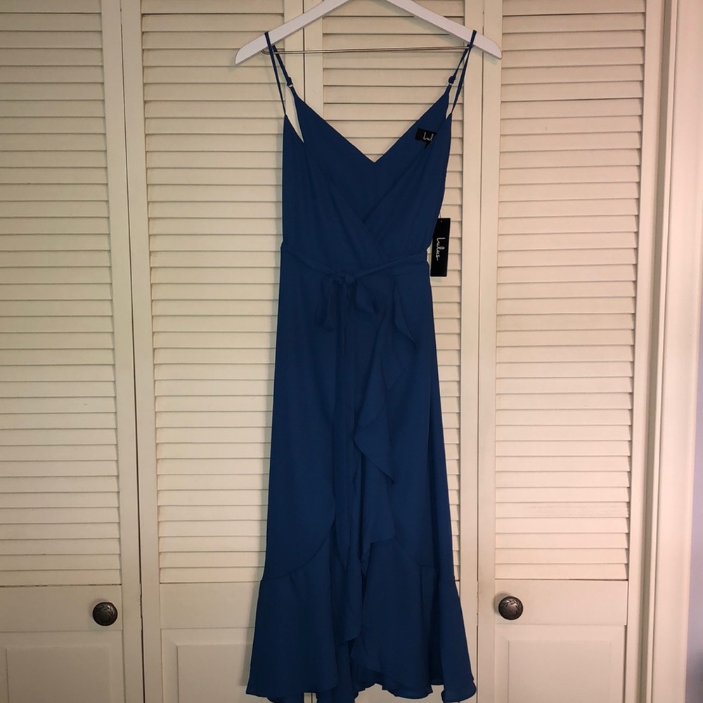 Bright Blue Ruffle Midi Wrap Dress